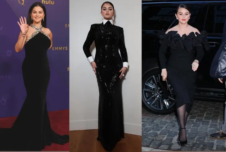 Selena Gomez wearing black dresses